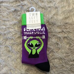 NWT Two left feet chatterbox purple and green alien Socks